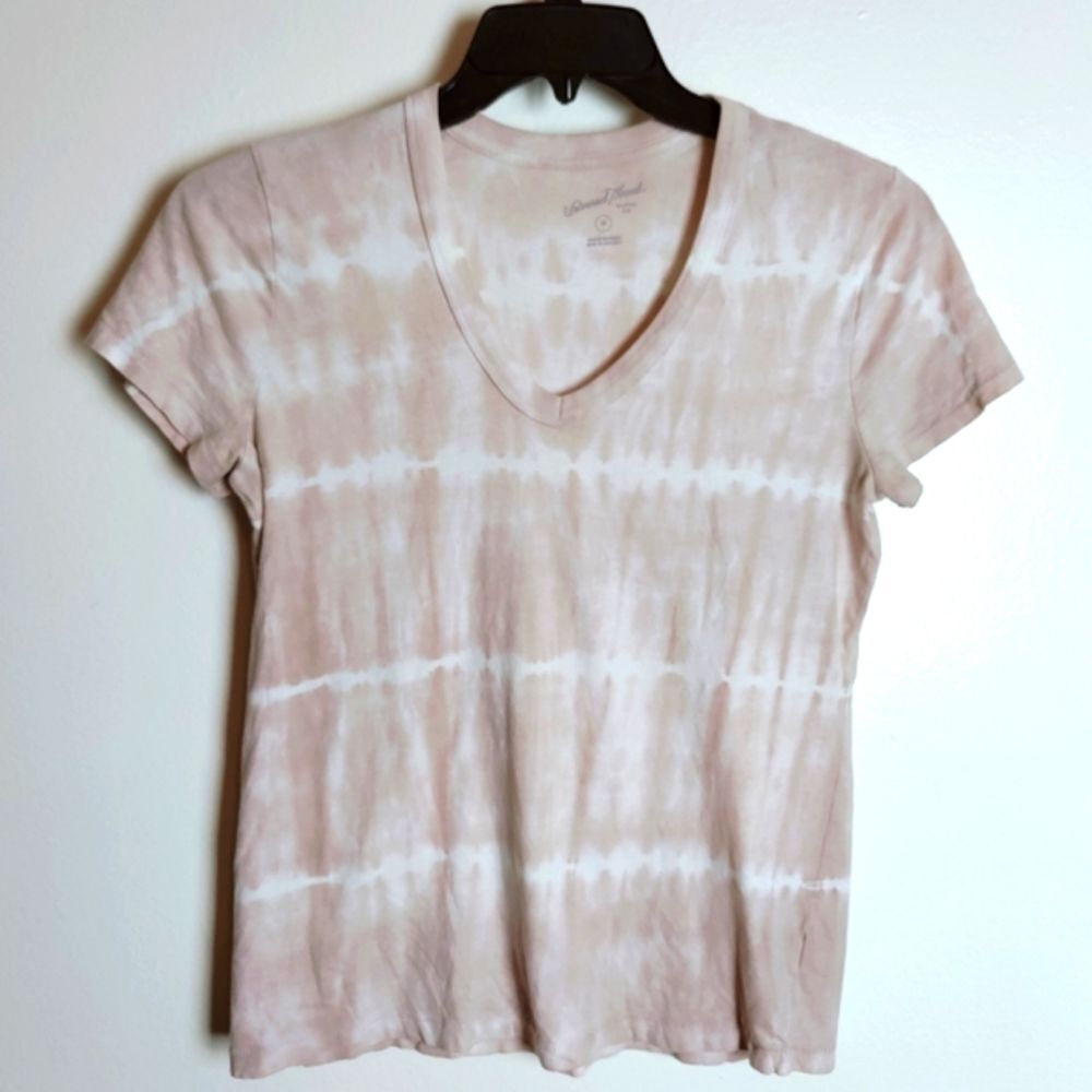 Universal Thread Women's Tan/Beige Tie Dye V-Neck T-shirt, Size XS